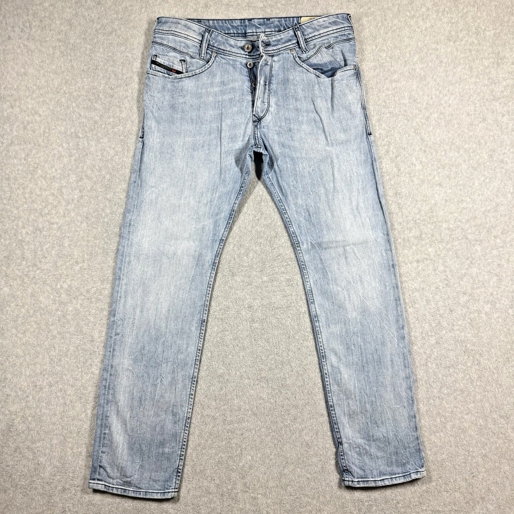 Diesel Iakop Jeans Men 32x30 Blue Regular Slim Tapered Fit Stretch Light Wash